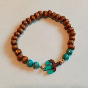 Handmade Turquoise Cactus Bracelet with Wood Beads